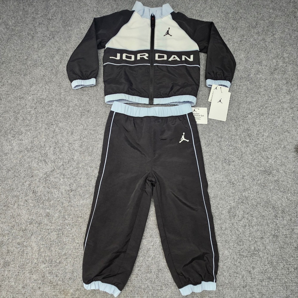 Jordan Toddler Boy 2-Piece Tracksuit Windbreaker Jacket Pants Black Blue 24M‎